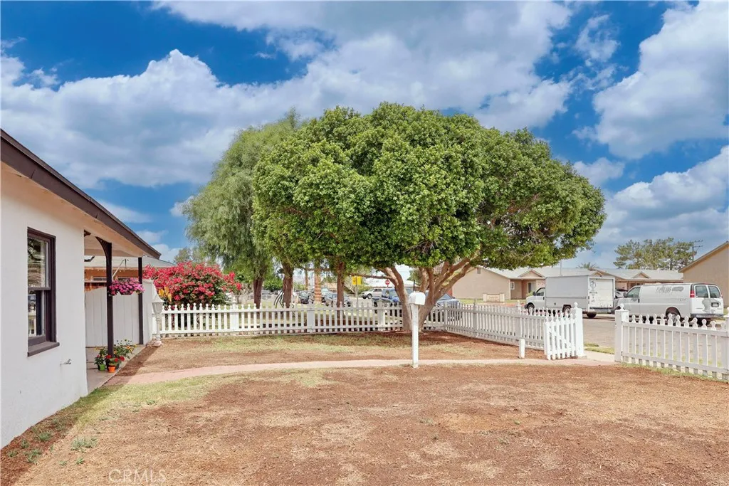 Side view of front yard