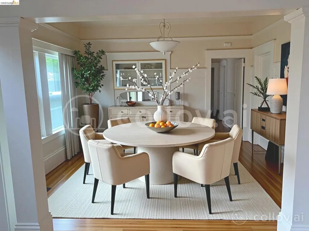 Dining area with wood finished floors and baseboards