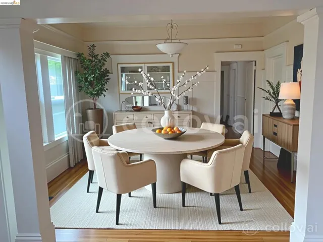Dining area with wood finished floors and baseboards
