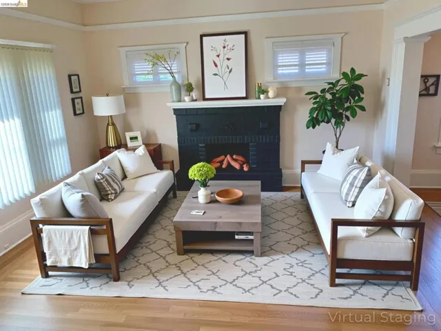 Living area featuring a fireplace and wood finished floors