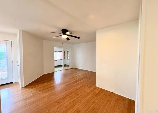 Family room with ceiling fan