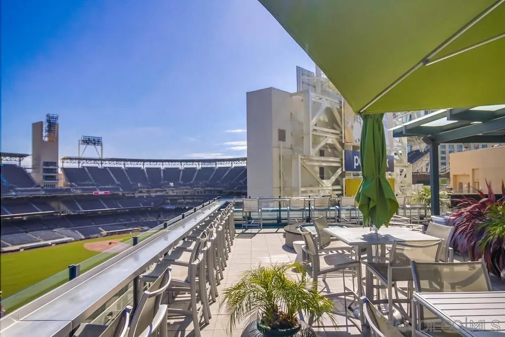 View of Petco Park from Common Area Outdoor Dining/Seating Area/BBQ and Firepit, with Views of Petco Park and the Gaslamp District