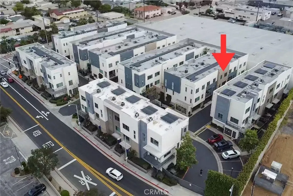 Drone shot of where the attached garage is.