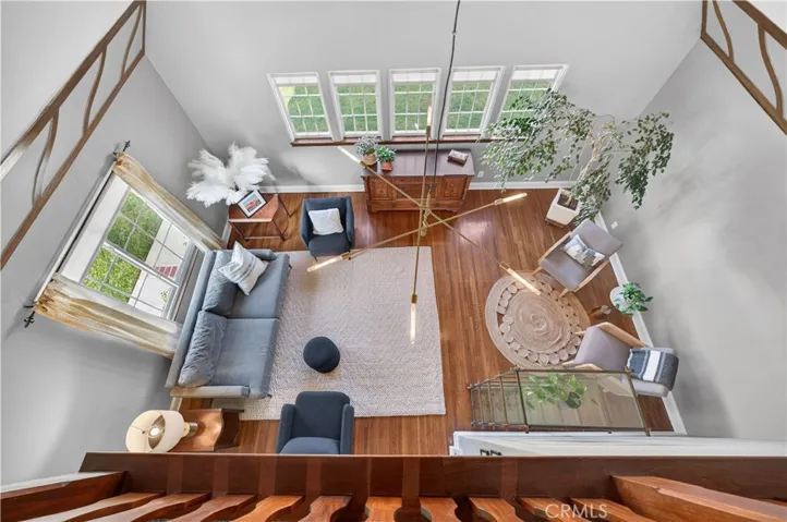 Breathtaking living room view from the interior balcony.