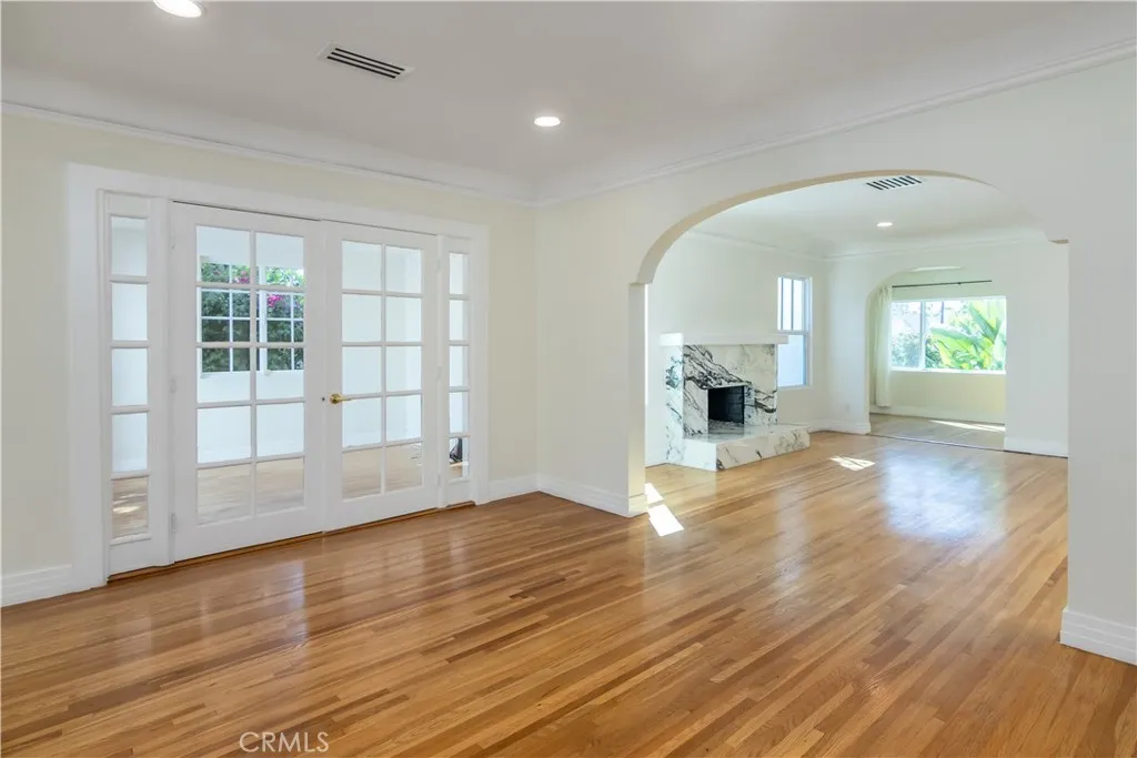Dining room with French doors to sunroom and outdoor deck