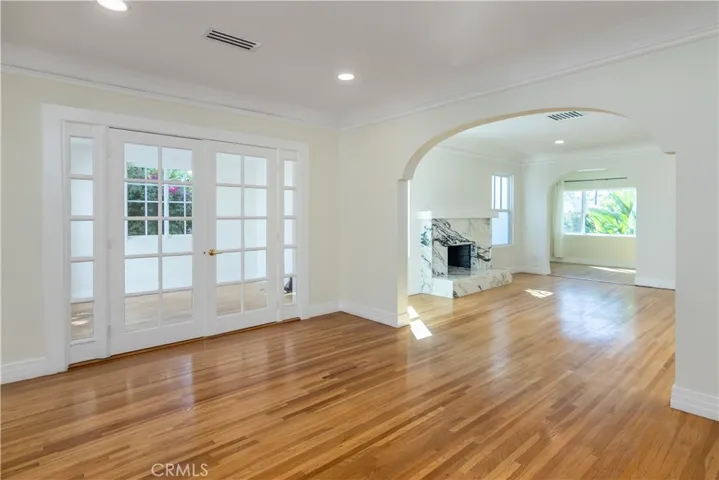 Dining room with French doors to sunroom and outdoor deck