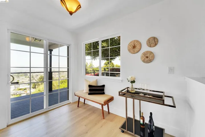 Expansive sliding glass doors with grid detailing