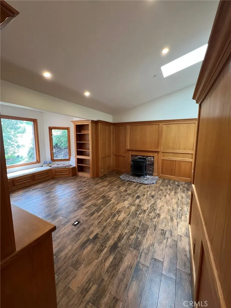 Family room with gas log stove