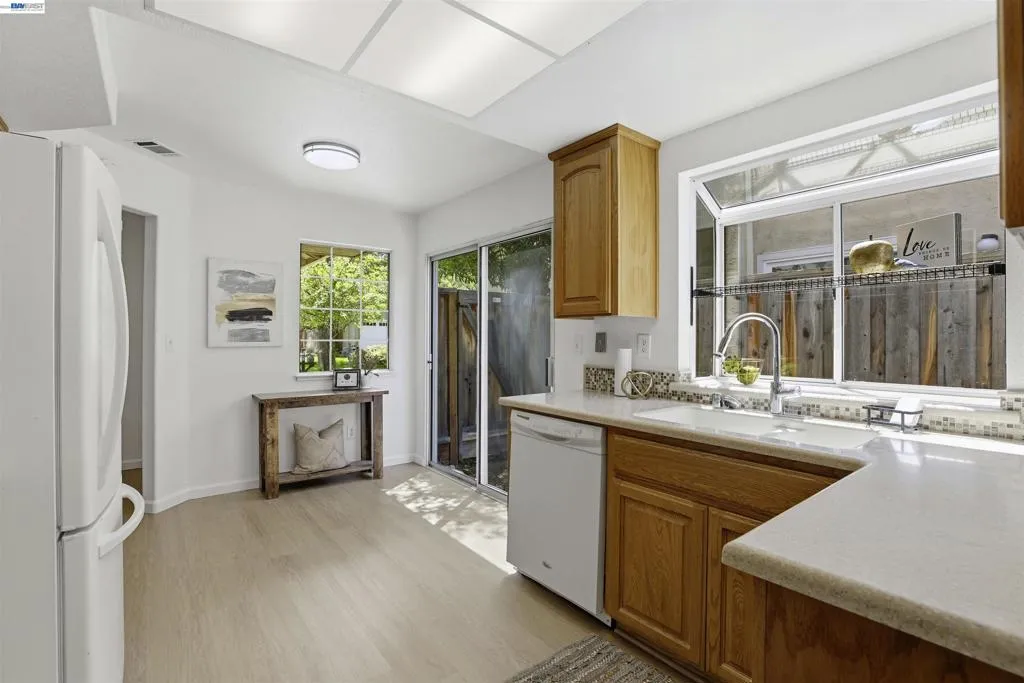 kitchen dining area and slider to backyard
