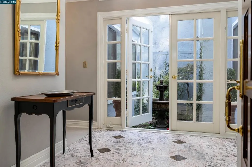 Entry way, Italian Marble e/Granite Inlays. Atrium entrance French Doors w/Sidelites Panels - custom by Fine French Windows & Doors. Entry way, Italian Marble e/Granite Inlays. Atrium entrance French Doors w/Sidelites Panels - custom by Fine French Windows & Doors.
