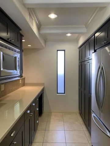 extended kitchen with coffered ceiling