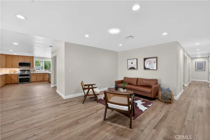 Open concept between family room and kitchen