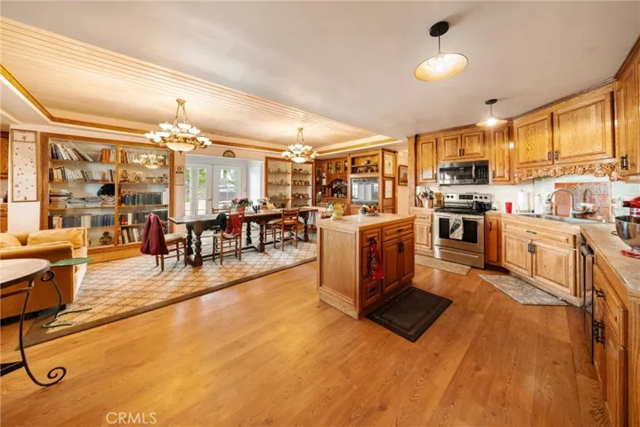 Kitchen and dining are looking towards outside