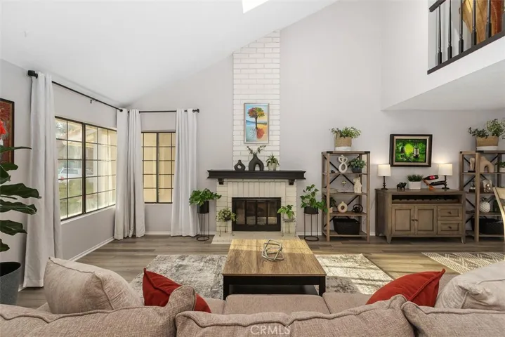 The open living room with high ceilings is a fabulous gathering place.