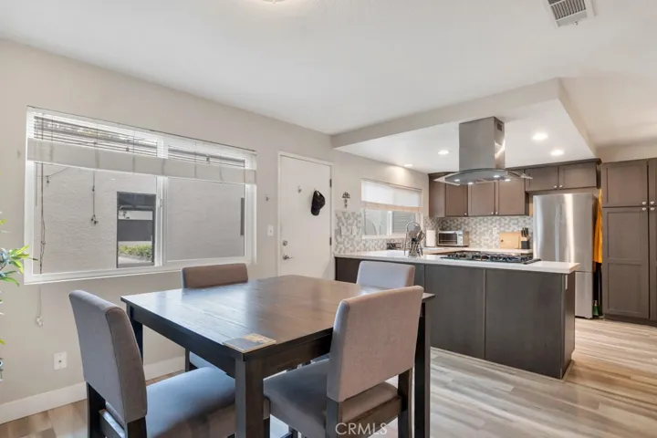 Kitchen open to dining area