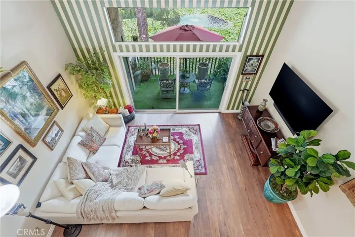 Looking down on living area from loft.