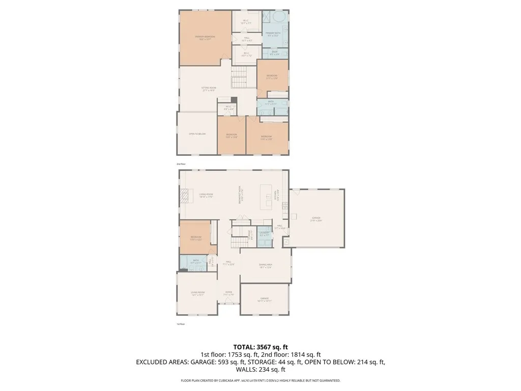 Floor plan birds eye view up 1st and 2nd floor (May not be exact measurements)