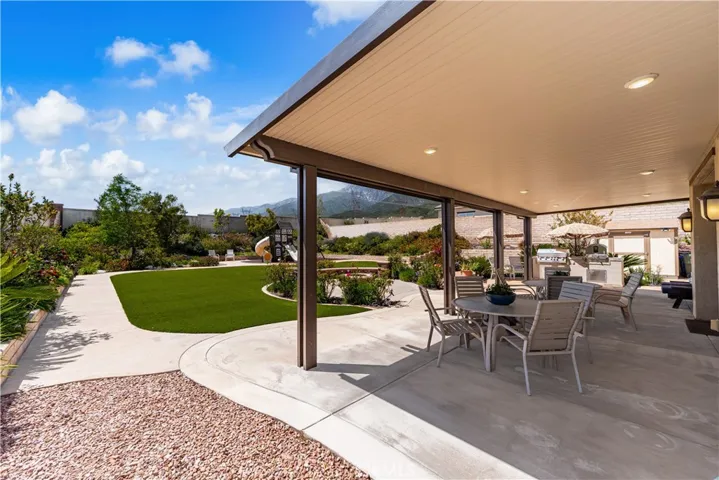 Backyard is great for entertaining and skillfully landscaped