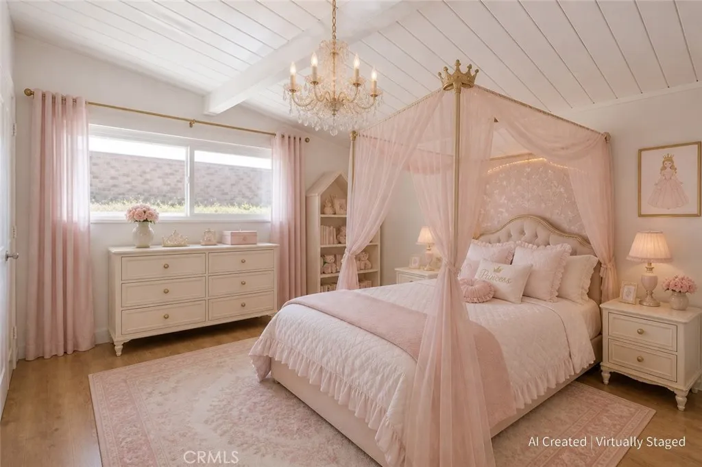 Primary Bedroom | AI Image | Virtually Staged | For the princess in the family | For Entertainment Purposes