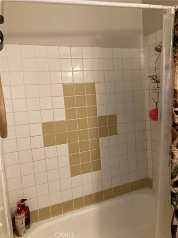 Hall bath has tub with shower