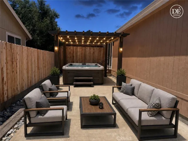 back yard imagined with hot tub