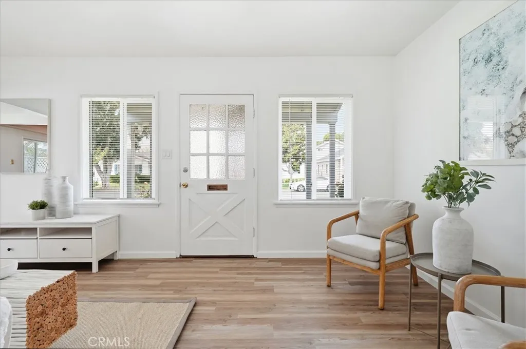 View of front door from hall doorway