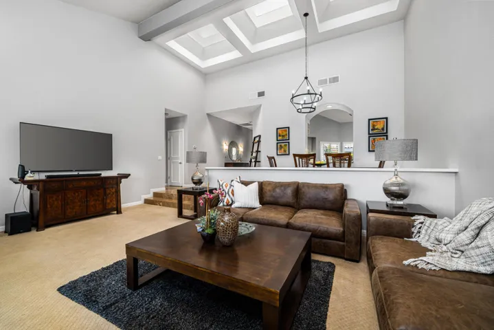 Vaulted tall ceilings with skylights