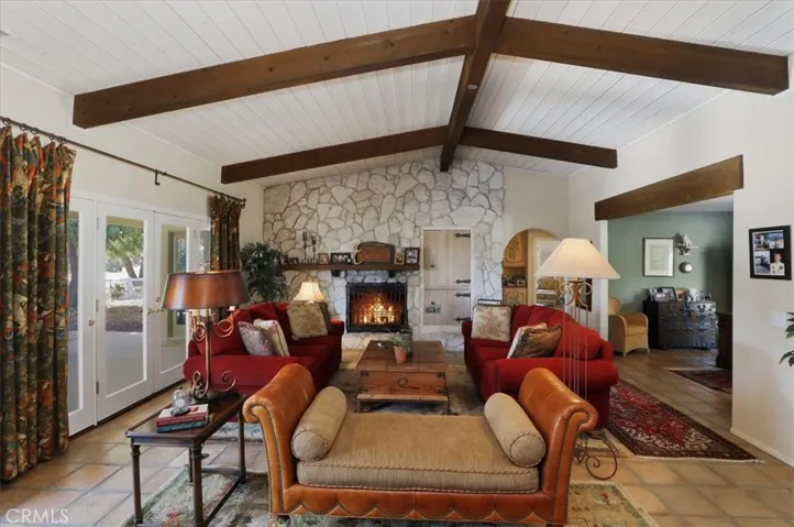 
family room with custom fireplace