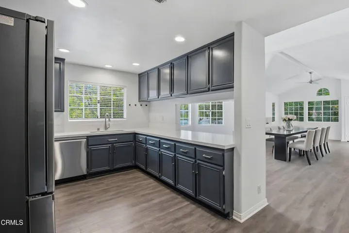 Kitchen flows to dining area