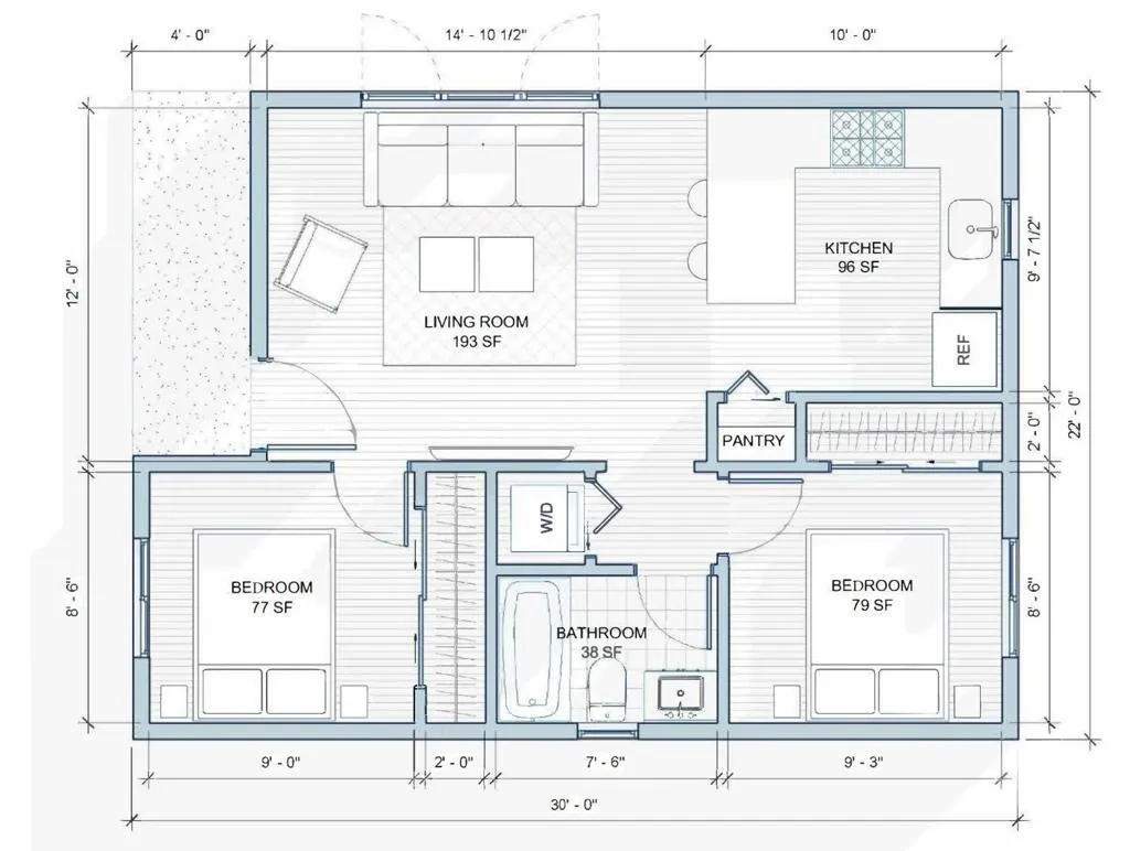 Floorplan of New Construction 2-Bed/1-Bath ADU (Proposed)
