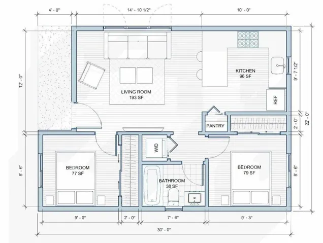 Floorplan of New Construction 2-Bed/1-Bath ADU (Proposed)