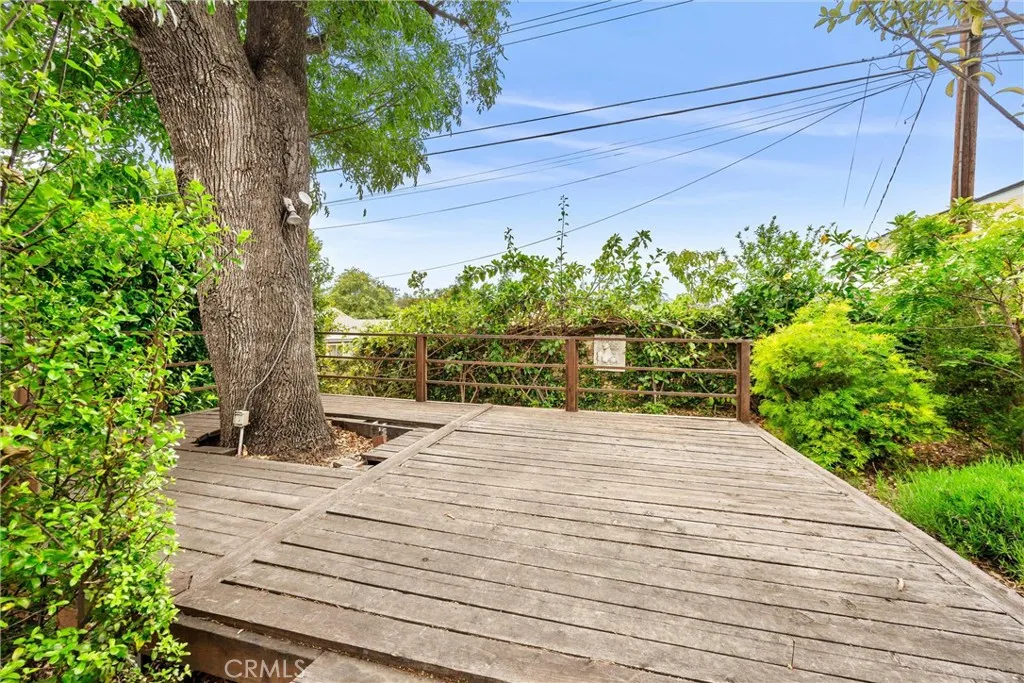Private wood deck in backyard area