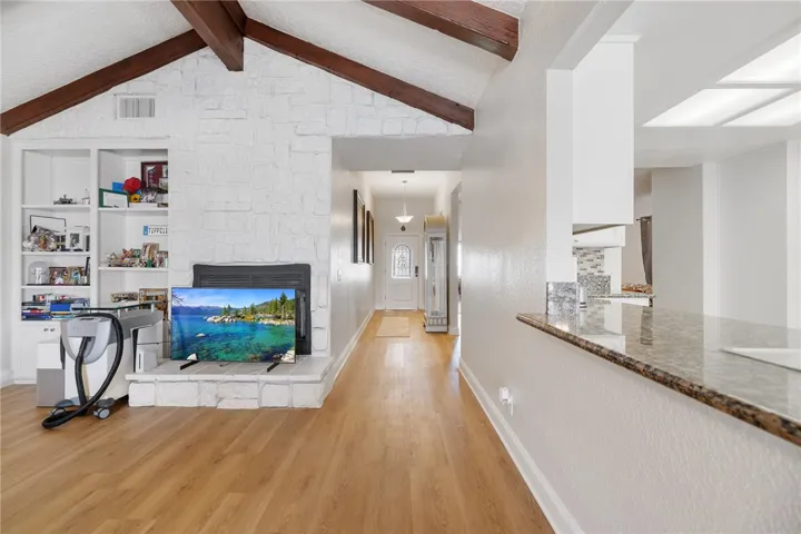 Living room space open to large kitchen