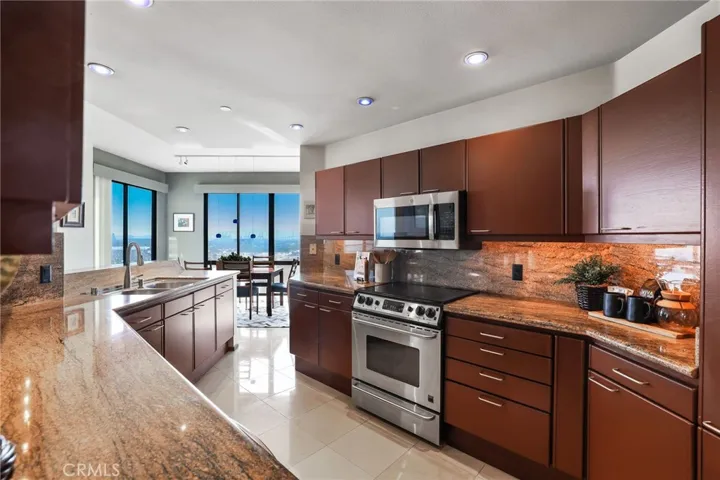 There is no shortage of counter space or storage in this well galley kitchen.