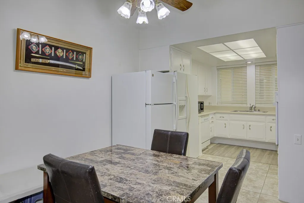 View of the kitchen from the dining area.
