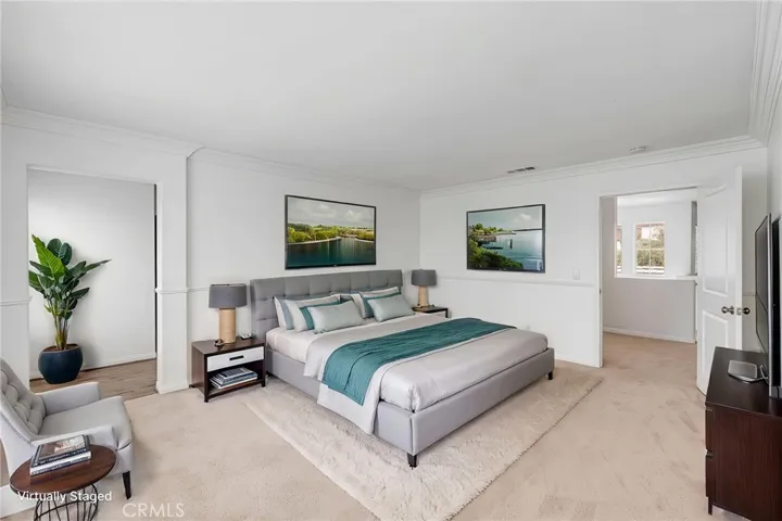 Large Master bed with large balcony, virtual staged photo,