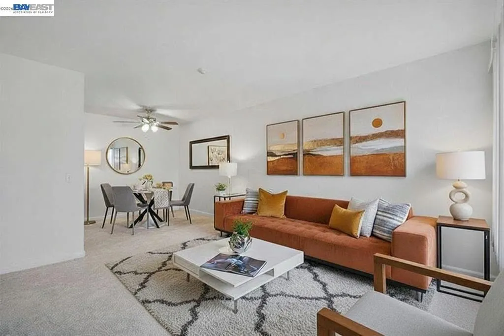 Living room, virtually staged.