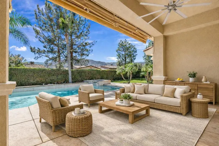Relaxing patio with pool view