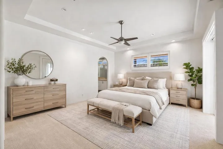 Coastal-inspired bedroom design with mod