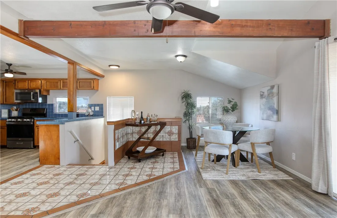 One bedroom unit dining area opens to the living room and kitchen