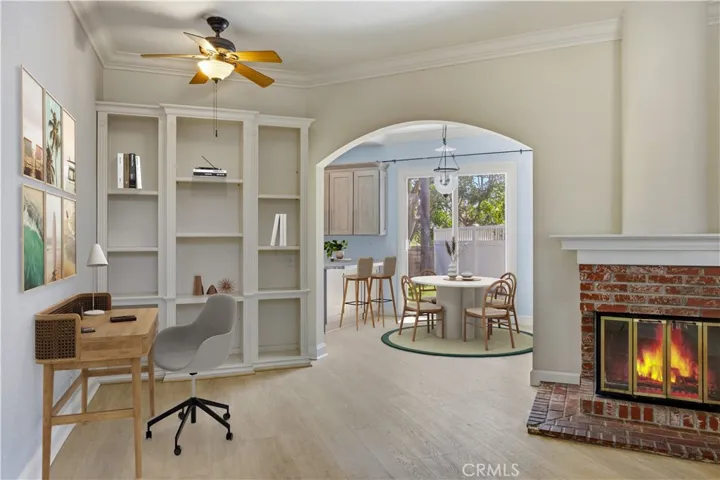 Study area of living room. Virtually staged.