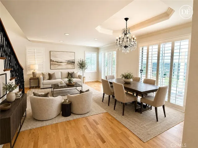 Virtually staged living room and dining room