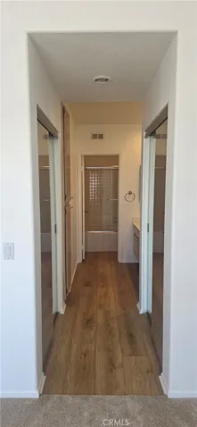 Main Bathroom with two closets. One on  the left and right.