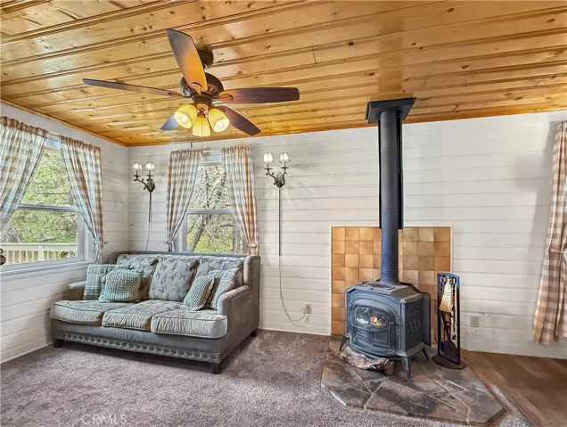 Living Room with wood burning fireplace
