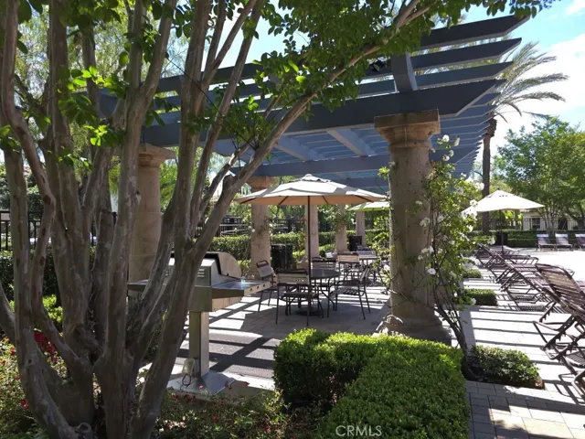 Family gathering area by the pool
