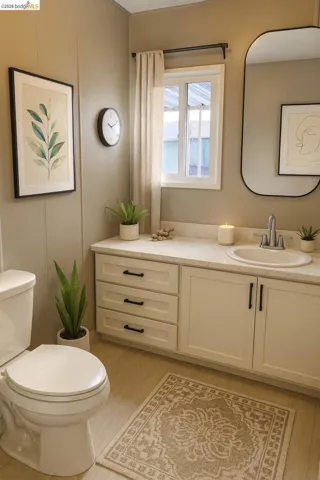 Bathroom featuring vanity and light wood-style flooring