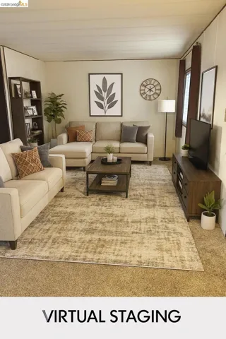 Living room featuring light colored carpet