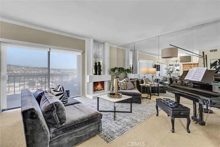 Living room with view with sheer roller shade down