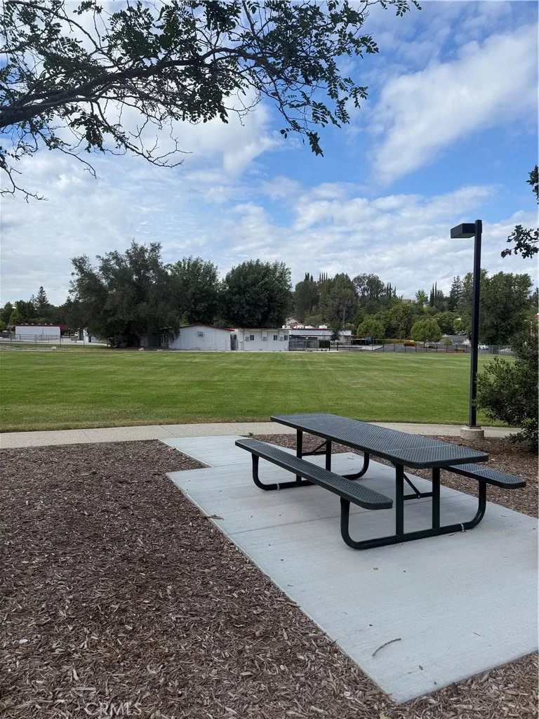 One of the many picnic tables Evanstar park, this table overlooks the baseball field.