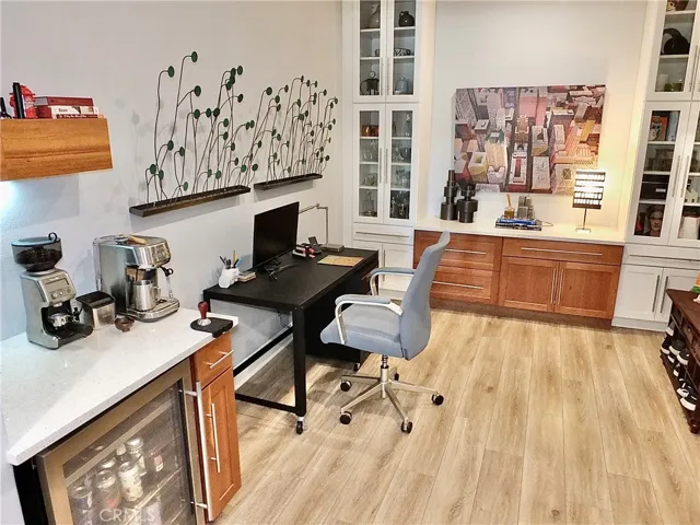 Den with built-ins and beverage station